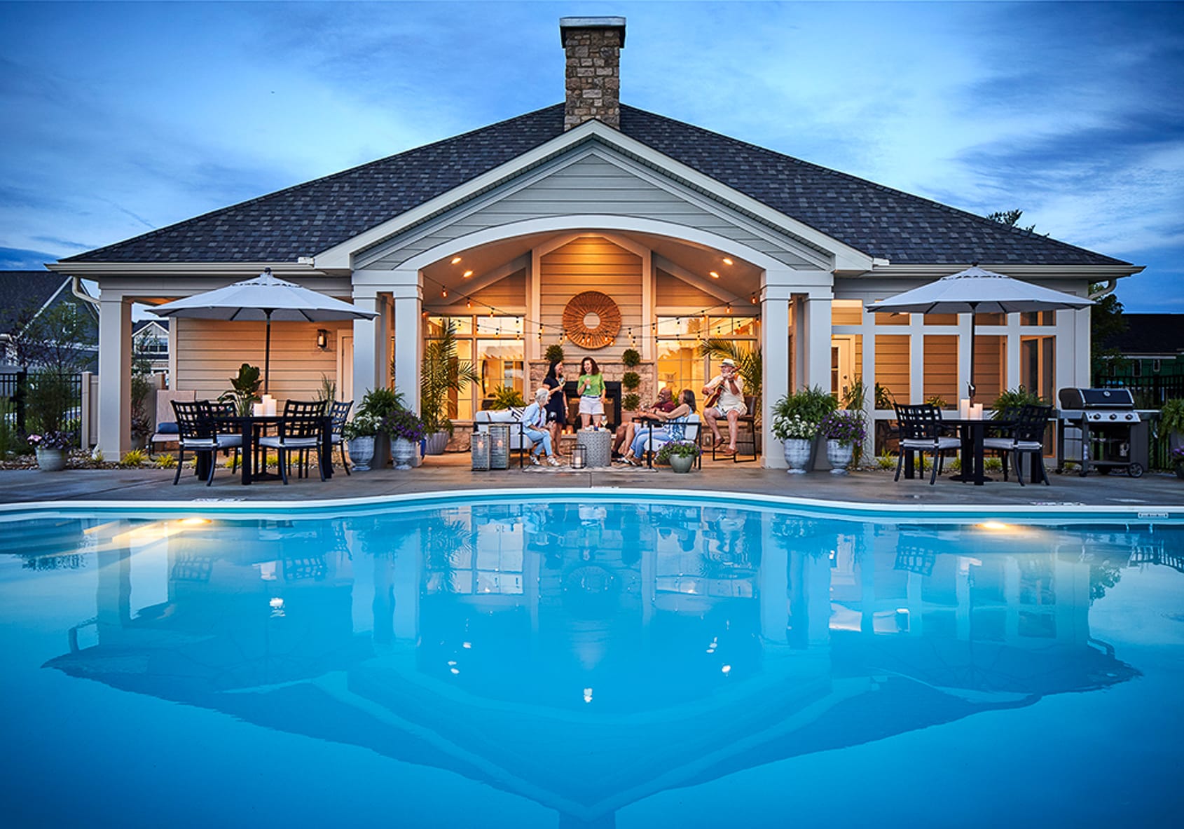 pool by patio home