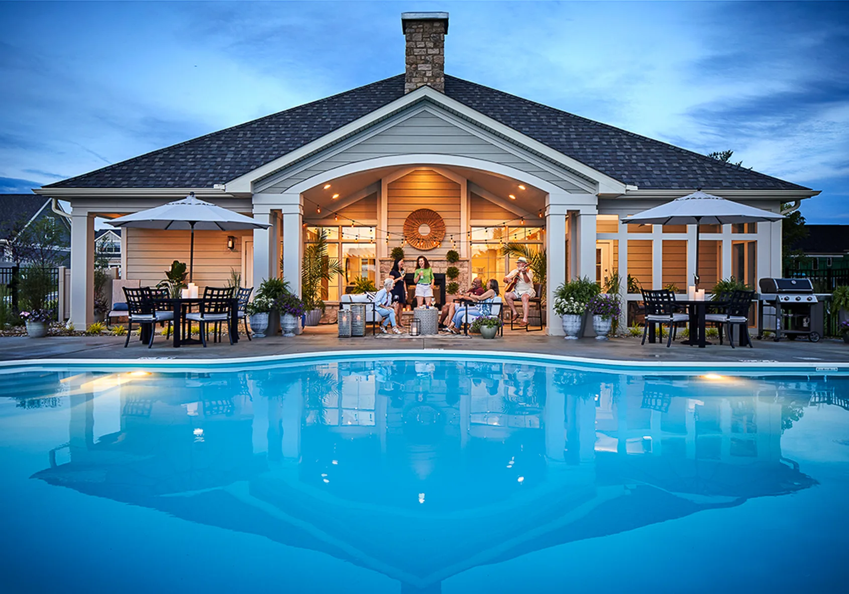 pool by patio home